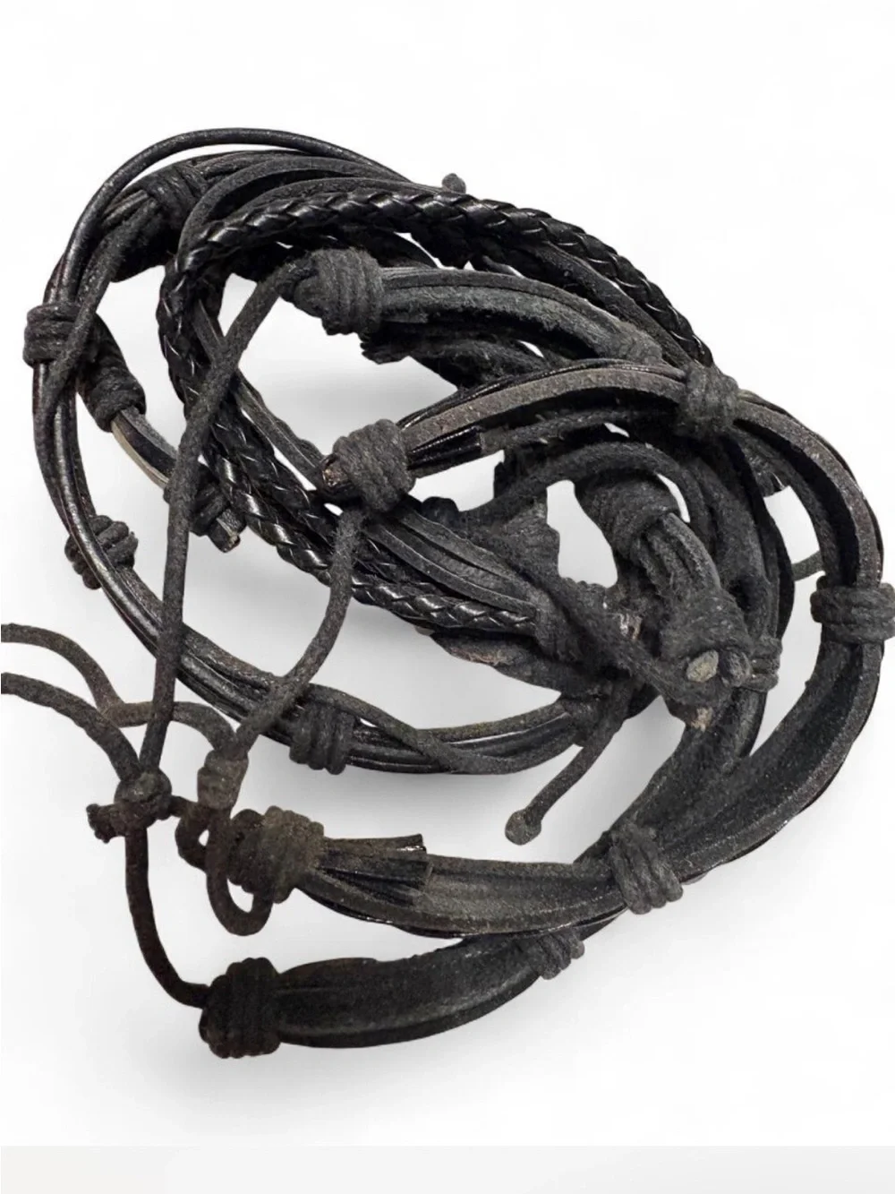 Men's Multi-Pack Braided & Beaded Bracelet Set - Black, Brown, Gray